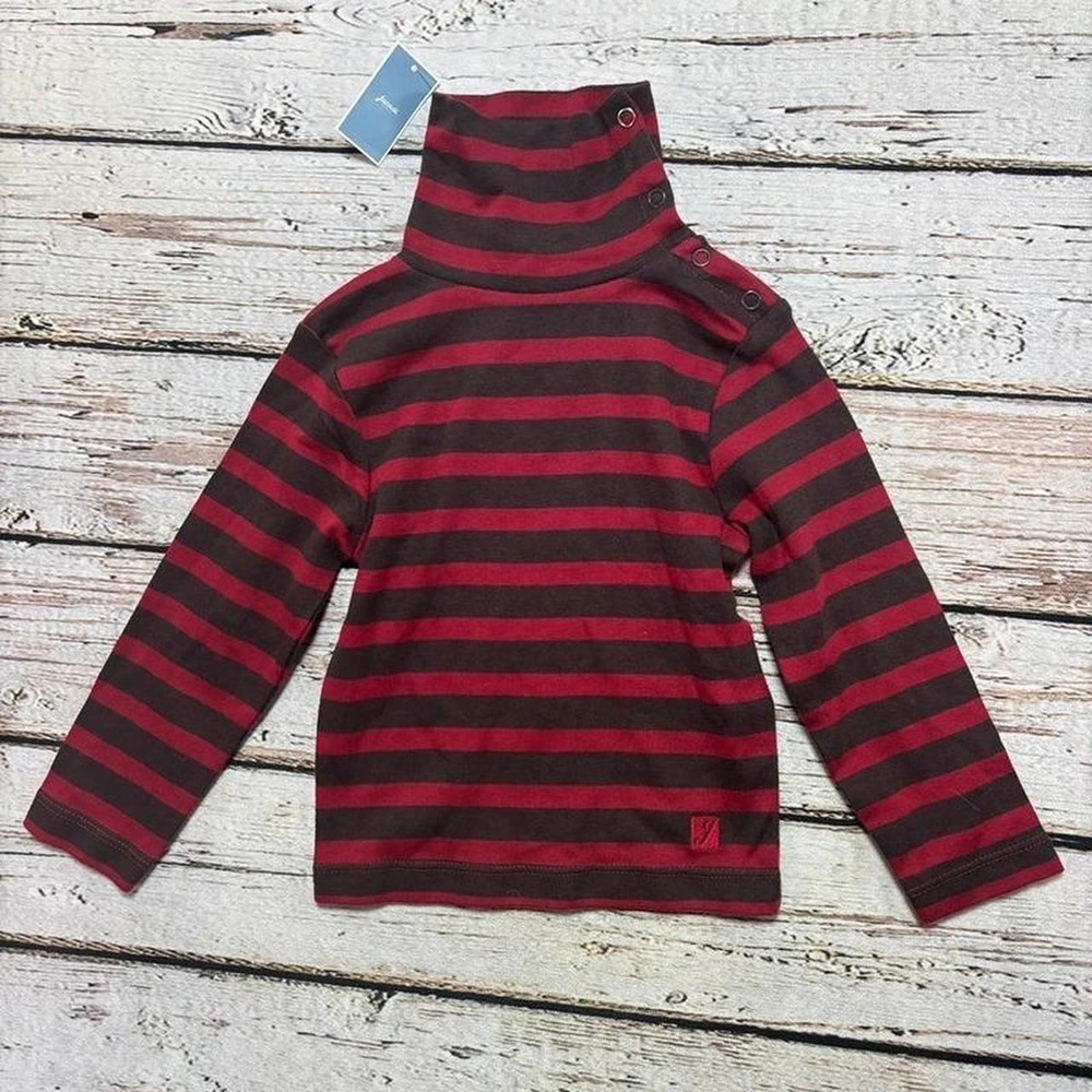 Jacadi 2T Boys Red and Brown Striped Turtleneck Long Sleeve Shirt